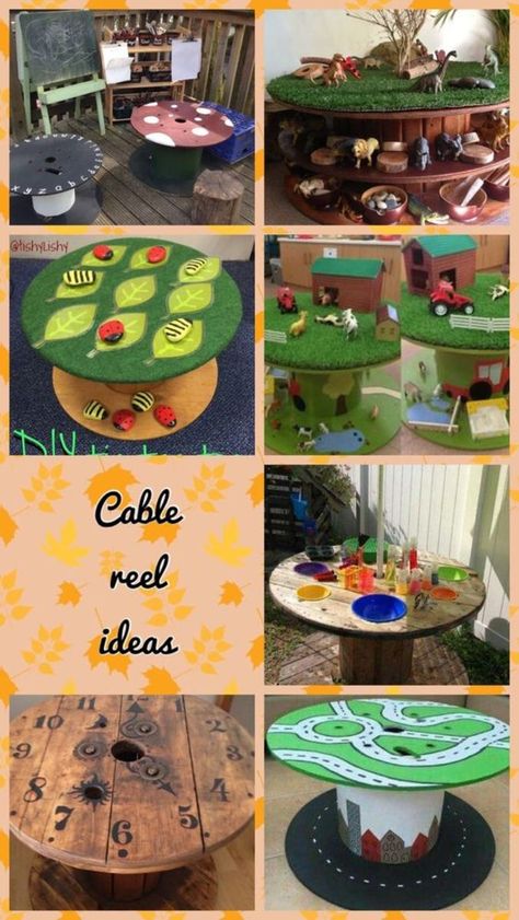 Cable Reel Ideas, Cable Reel Ideas For Kids, Diy Plant Pots Recycled, Plant Pots Recycled, Diy Plant Pots, Tin Flower Pots, Recycled Garden Planters, Wooden Spool Projects, Garden Planter Ideas