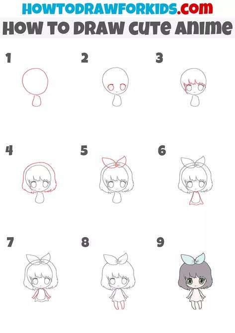 How To Draw Chibi Characters, How To Draw Chibi Bodies, Anime Drawing Step By Step, Easy Chibi Drawings, Draw Cute Anime, Anime Step By Step, Easy Drawing Guides, How To Draw Cute, Kawaii Drawing