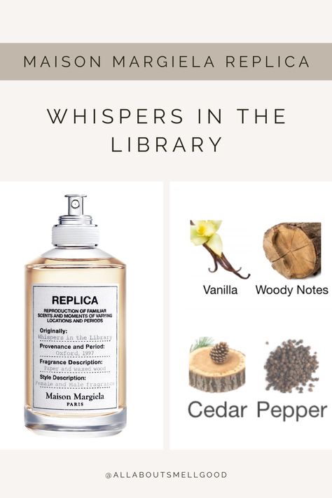 Maison Margiela Replica Whispers in the Library eau de toilette Notes: peppery vanilla, precious woods, cedar, vanilla Maison Margiela Whispers In The Library, Replica Perfume Whispers In The Library, Replica Vanilla Perfume, Replica Perfume Vanilla, Whispers In The Library Perfume, Vanilla Woods Perfume, Whispers In The Library, Vanilla Woods, Replica Perfume