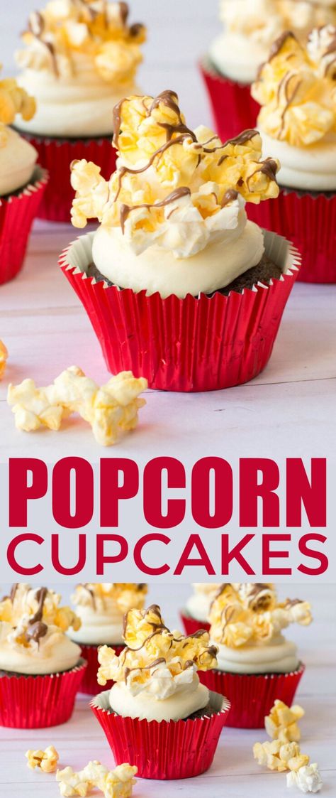 Make family movie night extra special with these adorable Popcorn Cucakes! Perfect for a movie themed birthday party or just for fun. Movie Themed Birthday Party, Popcorn Cupcakes, Sundae Cupcakes, Sweet Popcorn, Movie Cakes, Popcorn Treats, Creative Cupcakes, Family Movie, Circus Birthday