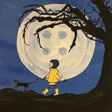 Coraline Film, Coraline Drawing, Disney Canvas Paintings, Personalized Gifts For Friends, Coraline Art, Cute Canvas Paintings, Easy Canvas Art, Canvas Drawings, Canvas Painting Designs