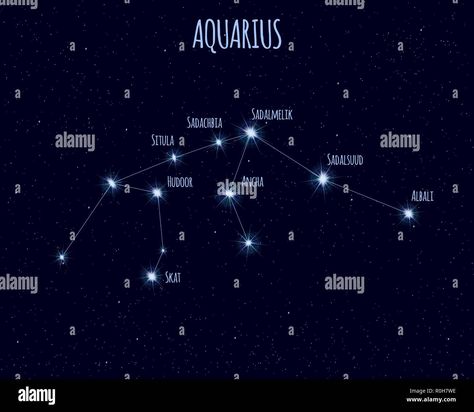 Download this stock vector: Aquarius constellation, vector illustration with the names of basic stars against the starry sky - R0H7WE from Alamy's library of millions of high resolution stock photos, illustrations and vectors. Aquarius Star Constellation, Aquarius Constellation, Easy Doodles, Doodles Drawings, Star Constellations, Star System, Easy Doodles Drawings, Zodiac Constellations, Icon Set Vector