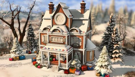 Sims 4 Gingerbread House, Christmas House Sims 4, Sims4 Christmas Cc, Sims 4 Christmas House, Sims Christmas Cc, Sims4 Christmas, Christmas Sims 4, Sims Christmas, Santa Claus House