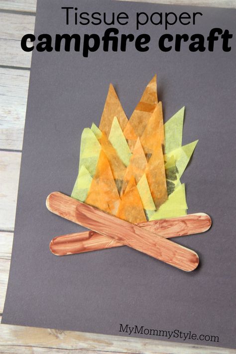 Paper Campfire, Camping Crafts Preschool, Kageyama Fanart, Camping Preschool, Camping Theme Preschool, Camping Crafts For Kids, Tissue Paper Crafts, Wilde Westen, Summer Crafts For Kids