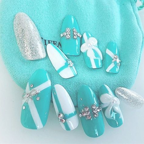 Tiffany And Co Nail Designs, Tiffany And Co Nails, Tiffany Blue Nails, Tiffany Nails, Nautical Nails, Cute Nail Colors, Nail Time, Pretty Nail Art Designs, Pretty Gel Nails