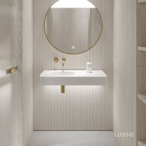 Stone Basins - LUSSO Ribbed Tile, Wall Hung Sink, Wall Hung Basin, Small Toilet Room, Wall Mounted Taps, Downstairs Toilet, Stone Bathroom, Small Toilet, Stone Basin