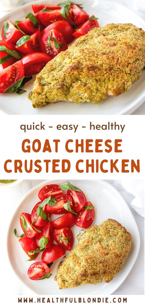 healthy goat cheese and pesto crusted chicken breasts Goat Cheese Crusted Chicken, Goat Cheese Pesto, Goat Cheese Chicken, Healthy Stuffed Chicken, Chicken And Cheese Recipes, Crusted Chicken Breast, Goat Cheese Stuffed Chicken, Comforting Dinner, Dinners Recipes