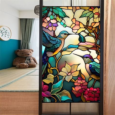 Cheap Windows, Stained Glass Window Film, Christmas Basket, Window Privacy, Window Films, Games Room, Flower Bird, Glass Projects, Static Cling