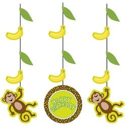 Monkey Party Danglers (3 Pack) | $4.97 | http://www.discountpartysupplies.com/boy-party-supplies/monkey-party-supplies/monkey-party-danglers.html Baby Shower Monkey Theme, Monkey Party, Monkey Baby Shower, Monkey And Banana, Luau Birthday Party, Monkey Birthday, Party World, Luau Birthday, Kids Party Supplies