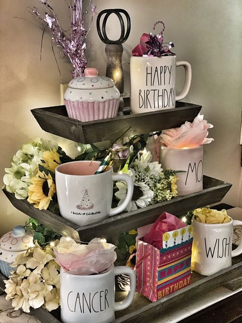 Tiered Cake Stands, Decor Tray, Birthday Display, Tier Shelf, Rae Dunn Collection, Tiered Cake, Jolly Holiday, Coffee Corner, Birthday Mug