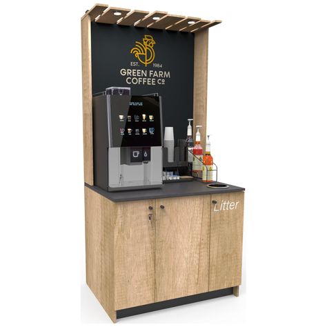 Client Coffee Station, Coffee Bar Ideas Office Tea Station, Self Service Coffee Station, Office Coffee Station Corporate, Self Serve Coffee Bar, Office Coffee Corner, Coffee Machine Station, Coffee Stand Design, Coffee Machine Table