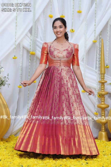 Gown Dress From Old Saree, Reception Dress For Cousins, Half Saree Decoration Ideas At Function Hall, Pattu Saree Into Dress Convert, Longfrocksdesigns With Silk Sarees, Silk Saree To Lehenga Convert, Long Anarkali Dress Patterns From Saree, Old Saree To New Dress Ideas, Pattu Saree Dress Designs