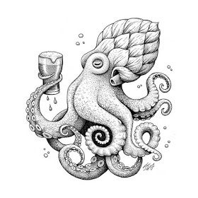 Beer Tattoos, Octopus Drawing, Beer Art, Octopus Tattoo, Beer Drinking, Octopus Art, Ink Drawings, The Beer, Cold Beer