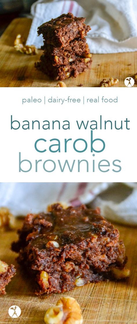 Carob Brownies, Brownies Banana, Carob Recipes, Walnut Brownies, Banana Brownies, Aip Desserts, Grain Free Desserts, Sugar Free Treats, Carob Powder