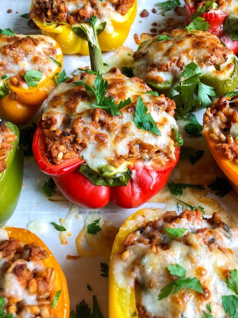 ITALIAN GROUND TURKEY STUFFED PEPPERS – No Excuses Nutrition Italian Ground Turkey, Turkey Stuffed Peppers, Turkey Sauce, Lasagna Stuffed Peppers, Ground Turkey Stuffed Peppers, Ground Turkey Recipes Healthy, Ground Turkey Tacos, Healthy Ground Turkey, Stuffed Peppers Turkey