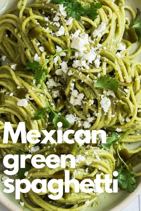 Green Spaghetti Recipe Mexican Easy, Green Spaghetti Recipe Mexican, Poblano Pasta, Mexican Green Spaghetti, Green Spaghetti Recipe, Spaghetti Verde, Southwestern Food, Mexican Spaghetti, Poblano Peppers Recipes