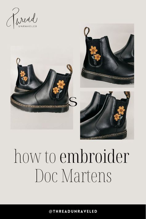 Embroidered Doc Martens, Elastic Boots, Embroidered Boots, Advanced Embroidery, Handmade Embroidery Designs, Embroidered Clothes, Doc Martens, Embroidery For Beginners, Diy Embroidery