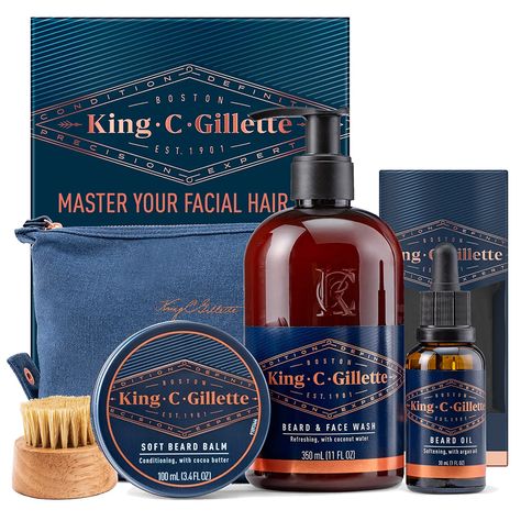 King C. Gillette Men's Beard Care Gift Set, Beard Wash, Beard Oil, Beard Balm Price: $40.94 ($3.72 / Fl Oz) Beard Cream, Soft Beard, Face Wash For Men, Beard Gifts, Best Beard Oil, Mens Face Wash, Beard Care Kit, Men's Facial Hair, Beard Kit