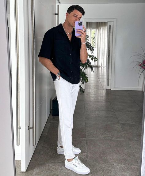 Classy Fits For Men, White Pants Summer, White Pants Outfit Summer, White Pants Men, Guys Fashion Casual, Bass Boosted, Drippy Outfit, Classy Suits, Classy Outfits Men