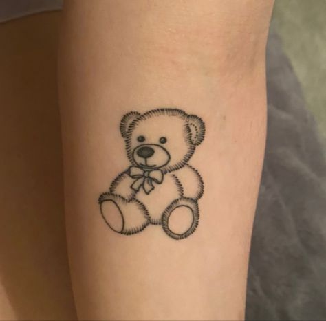 Teddy Bear Traditional Tattoo, Teddy Bear Tattoo For Men, Teddy Bear Tattoo Small Simple, Sons Name Tattoos, Teddy Bear Tattoo, Mother Tattoos For Children, Old School Ink, Nature Tattoo Sleeve, Panda Tattoo