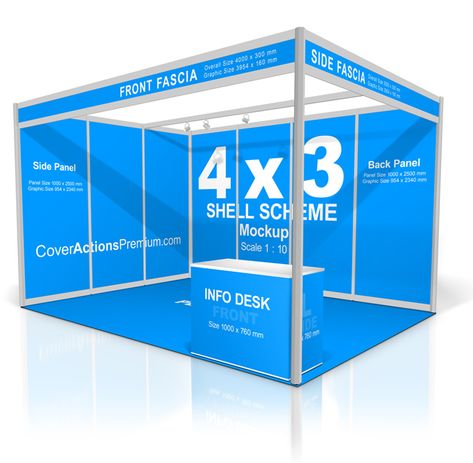 Shell Scheme Booth Mockup | Cover Actions Premium | Mockup PSD Template Store Display Design, Corner Booth, Event Booth, Mockup Photoshop, Exhibition Stands, Exhibition Booth Design, Counter Table, Email Template, Tradeshow Booth