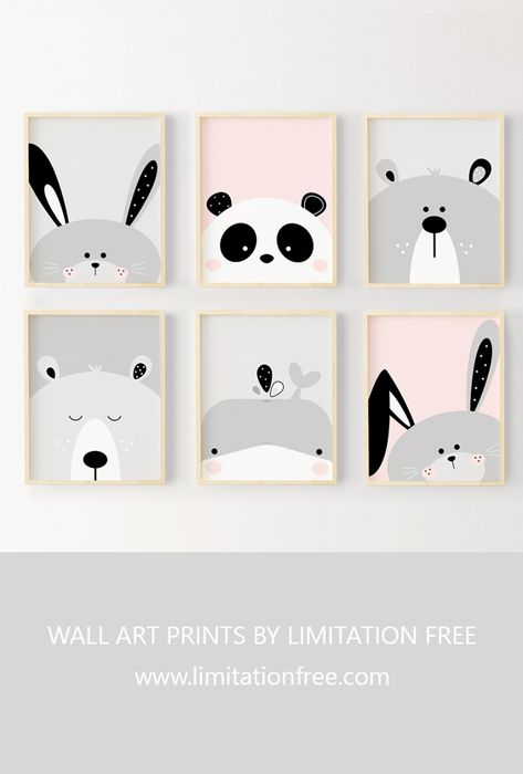 Nursery art, Cute animal wall art prints for kids room or nursery, Kids wall art, Bunny, Bear, Whale and Panda illustration, Animal wall art prints by Limitation Free Animal Wall Art Prints, Panda Illustration, Art Mignon, Baby Room Wall, Baby Room Art, Soyut Sanat Tabloları, Kids Room Wall, Kids Room Wall Art, Art Cute