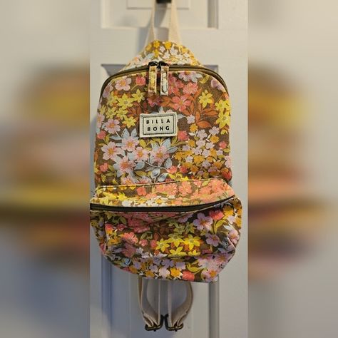 Billabong Mini Mama Canvas Backpack Purse, Floral Print Canvas Backpack Purse, Logo Label, Canvas Backpack, Twill Fabric, Backpack Purse, Billabong, Fabric Cotton, Cotton Canvas, Zip Pockets