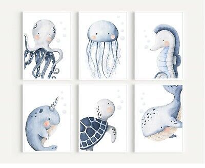 Baby Room Wall Art Boy, Under Sea Nursery Ocean Themes, Nursery Ideas Sea Theme, Baby Boy Nautical Nursery, Under The Sea Bedroom Kids, Under The Sea Nursery Boy, Under The Sea Baby Room, Sea Theme Nursery, Sea Animals Nursery