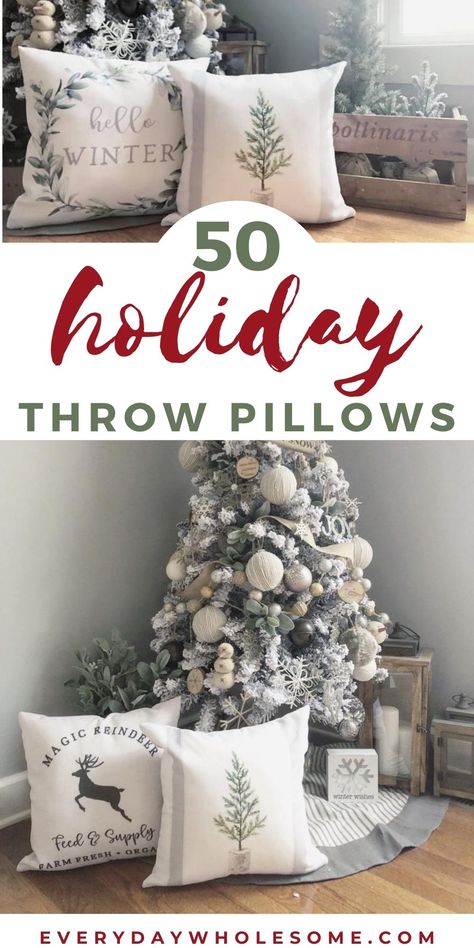 Rustic Christmas Throw Pillows, Decorator Pillows Ideas, Christmas Throw Pillow Covers, Christmas Throw Pillows Diy, Christmas Throw Pillow Ideas, Christmas Throw Pillows Couch, Christmas Pillows On Couch, Easy Ornaments For Kids, White Christmas Pillows