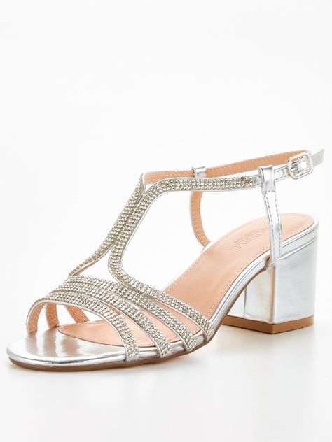 V by very diamante block heel sandals size & fit  standard fit  available in sizes 3-8  for Mother Of The Bride Suits, Comfortable Dress Shoes, Block Heel Sandals, Silver Heels, Heel Sandal, Block Heels Sandal, Comfortable Dress, Fashion Furniture, Heel Sandals