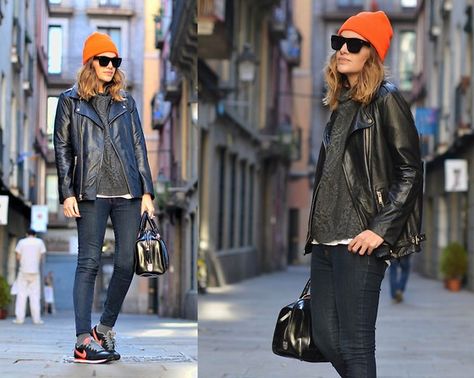 Orange Beanie Outfit, 2012 Outfits, Neon Beanie, Orange Beanie, Beanie Outfit, Orange Outfit, Beanie Style, Daily Style, Well Dressed