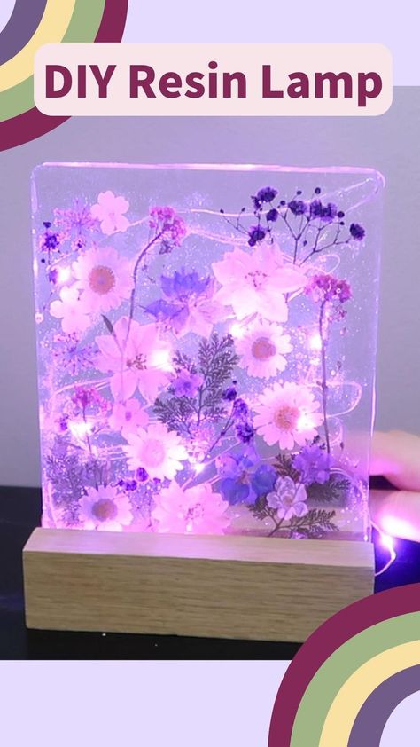 Diy Resin Lamp, Fairy Light Lamp, Diy Resin Crystals, Seni Resin, Resin And Wood Diy, Craft To Make, Easy Room Decor, Epoxy Resin Diy, Flowers Easy