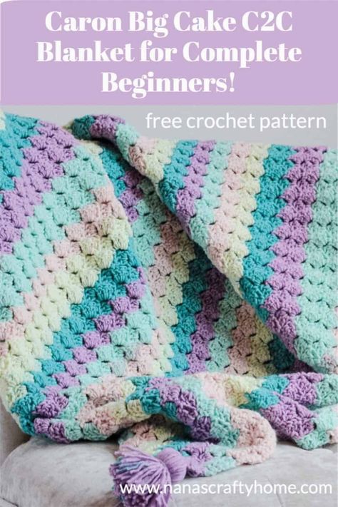 Corner to Corner Crochet Blanket for Complete Beginners! - Nana's Crafty Home Corner Crochet Blanket, Corner To Corner Crochet Blanket, Crochet Blanket Stitch, Corner To Corner Crochet Pattern, Crochet Blanket Stitch Pattern, Crochet Blanket Tutorial, Crochet Blanket Edging, C2c Crochet Blanket, Modern Crochet Blanket