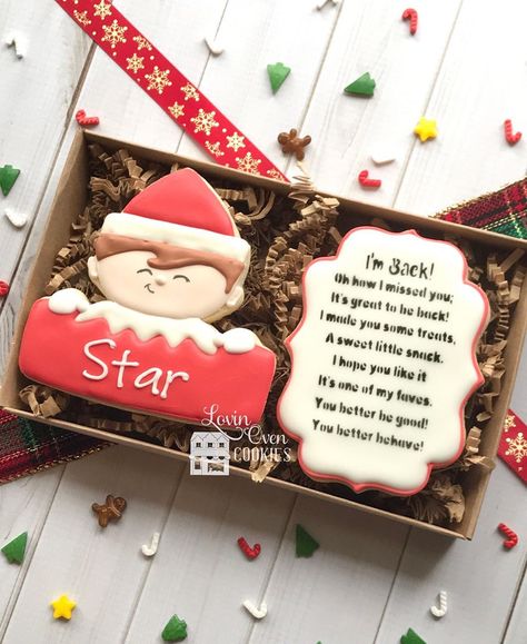 Elf On The Shelf Im Back Cookies, Elf On Shelf Cookies Decorated, Elf Cookie Ideas, Elf On Shelf Cookies, Elf On The Shelf Sugar Cookies, Elf On The Shelf Cookies Decorated, Elf Cookies Decorated, Elf On The Shelf Back, Elf On The Shelf Cookies