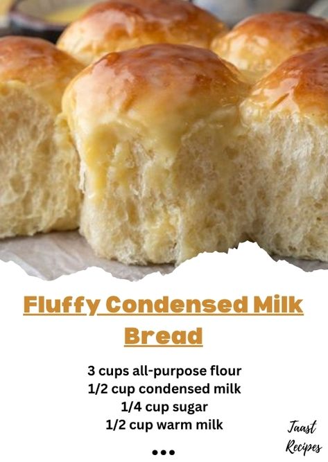 Taastrecipes Fluffy Condensed Milk Bread, Condensed Milk Bread, Dressing Casserole, Viking Cruise, Fluffy Bread, Milk Bread Recipe, Paula Deen Recipes, Homemade Bread Recipes Easy, Homemade Rolls