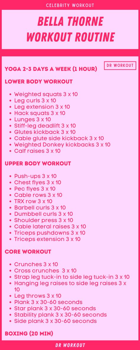 Bella Thorne Workout Routine Lift Routine For Women, Gymnastics Weight Training, One Hour Workout Routine, Beginner Workout Split Women, Weight Lifting Split For Women, Womens Weight Lifting Plan At Home, Upper Lower Split Workout Women, At Home Workout Split, Bella Hadid Workout Routine