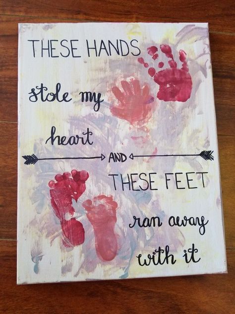 Hand And Feet Painting Kids Mothers Day, Valentine’s Day Hand And Foot Prints, Canvas Painting Ideas With Hand Prints, Aunt Footprint Art, Foot Print Art For Mothers Day, Family Painting Ideas Diy Canvas Hand Prints, Valentines Hand And Foot Print Crafts, Family Hand Painting Ideas, Hand Prints On Canvas Cute Ideas