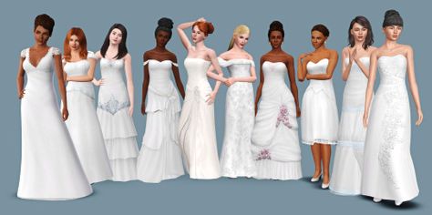 Bridal Pack: 10 Store Dresses for teen-elder &... - sweetdevil sims Sims 3 Wedding, 2nd Wedding Dresses, 2 House, Off Shoulder Gown, Sims 4 Clothing, Dress Store, Dresses For Teens, Sims 2, Sims 3