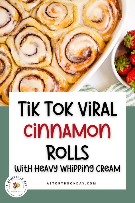 Things To Make With Heavy Whipping Cream, Recipes Using Heavy Whipping Cream, Heavy Whipping Cream Recipes, Tik Tok Cinnamon Rolls, Cinnamon Rolls With Heavy Cream, Pillsbury Cinnamon Roll Recipes, Pillsbury Cinnamon Rolls, Cinnabon Cinnamon Rolls, Cinnamon Roll Casserole