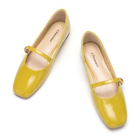 PRICES MAY VARY. Lambskin Insole & Patent Leather Yellow Flats: 0.6 inch & Come a Set of Heel Grips Mary Jane: Squared-toe elegance meets strap charm in Mary Jane's glossy leather flats,combine with vegan leather to provide a comfortable experience that last Rubber Sole: Experience the perfect trifecta of comfort, quality and fashion with our signature Rubber Soles C.Paravano has become a symbol of elegance and effortless glamour. Our goal always remains the same: to provide the perfect shoes th Square Toe Flats, Leather Mary Jane Flats, Yellow Flats, Mary Jane Shoes Flat, Heel Grips, Mary Jane Shoes Womens, Women Flats, Womens Ballet Flats, Mary Jane Flats