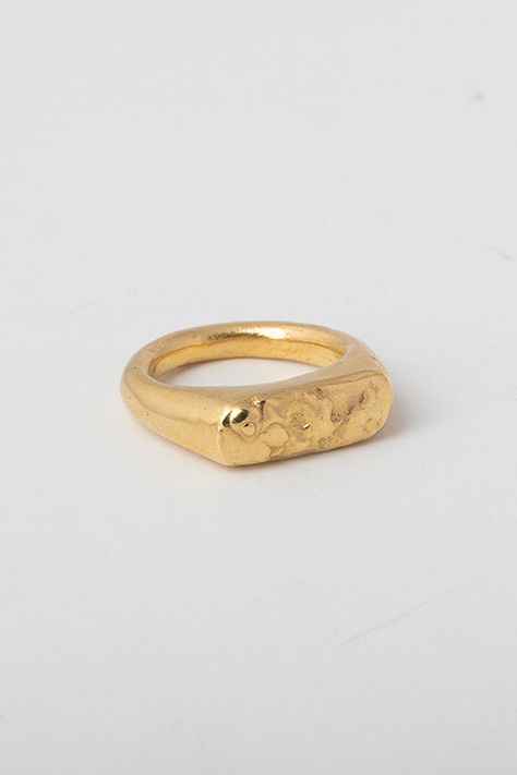 The Classic Signet Ring 002 is a hand-crafted chunky signet ring with imperfect detailing, made from recycled 24ct gold vermeil. By ethical and sustainable Australian jewellery label Released From Love. Wedding Signet Ring, Silk Laundry, Paris Georgia, After Eight, St Agni, Mother Denim, Contemporary Jewellery, Organic Shapes, Signet Ring