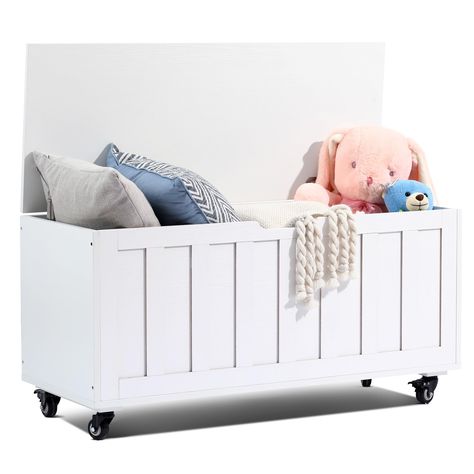 PRICES MAY VARY. 【Easy-Glide Casters】--EVAJOY storage bench comes with 4 rollers, you can easily move it to playroom, living room, bedroom, entryway, etc. 【Functional Storage Trunk】--Dimensions are 39.4''W x 15.7''D x 19.48''H, storage space beneath the seat can store pillows, blankets, books and shoes, etc. 【Stable & Sturdy】--The Shoe Bench uses 0.59-inch thick boards and can bear a maximum weight of 300 pounds, so you can sit on the bench and change shoes without worry, and store a lot of item Toy Chest On Wheels, Toy Box Ideas, Industrial Wheels, Industrial Casters, Wooden Storage Bench, Wooden Toy Boxes, Wood Storage Bench, Barn Door Designs, Storage Stool