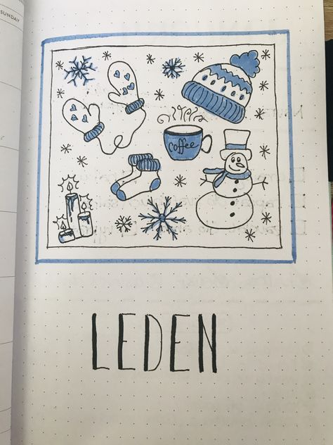 January Doodles, Winter Bujo, Draw Your Day, Diary Doodles, Calendar Doodles, January Bullet Journal, Bullet Journal 2020, Page Decoration, Christmas Calendar