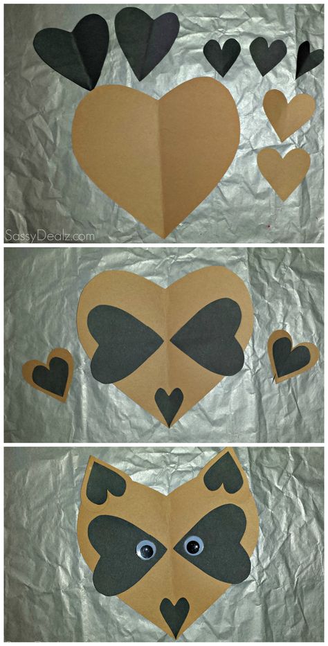 Paper Heart Raccoon Craft For Kids #Valentines card idea #DIY art project #Cute Raccoons | CraftyMorning.com Raccoon Craft, Oppgaver For Barn, Kids Valentines, Paper Heart, Punch Art, Craft For Kids, Fashion Diy, Childrens Crafts, Racoon