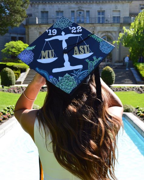 Law School Grad Cap Ideas, Law Cap Decoration, Law School Cap Decoration, Graduation Cap Designs Law School, Law School Graduation Cap, Pre Law Graduation Cap, Law School Grad Cap, Graduation Cap Designs Law, Law Graduation Cap