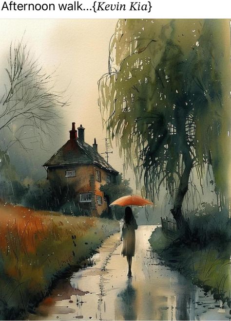 Rain Watercolor Painting, Rain Paintings, Rain Watercolor, Rainy Afternoon, Cool Illusions, African Sunset, Paintings Watercolor, Watercolour Inspiration, Painting People