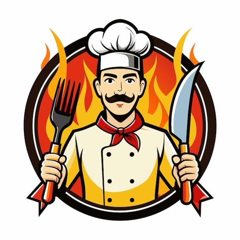 Chef logo for restaurant | Premium Vector #Freepik #vector Logo Of Restaurant, Chef Logo Design Graphics, Restaurant Logo Ideas, Logo Design Restaurant, Logo For Restaurant, Food Restaurant Logo, Hospital Cartoon, Food Company Logo, Watermark Ideas