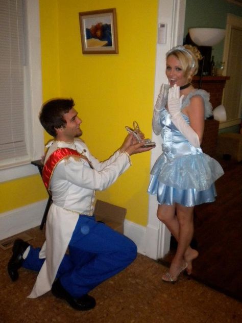 Couples Costume - Cinderella and Prince Charming omg so cute! Cinderella Couple Costume, Cinderella And Prince Charming Costume, Prince Charming And Cinderella, Disney Couple Costumes, Cinderella Halloween Costume, Prince Charming Costume, Holiday Boards, Cinderella And Prince, Couples Stuff