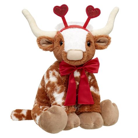 Longhorn Valentine's Day Gift Set Valentines Day Teddy Bear, Cow Plush, Longhorn Cow, Heart Headband, Gift Bow, Teddy Bear Collection, Bear Valentines, Teddy Bear Stuffed Animal, Cute Headbands