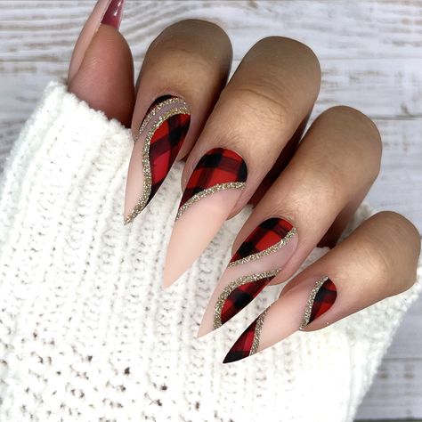 Plaid Nails, Nagel Inspo, Xmas Nails, Hot Nails, Fancy Nails, Long Acrylic Nails, Cute Acrylic Nails, Stiletto Nails, Holiday Nails